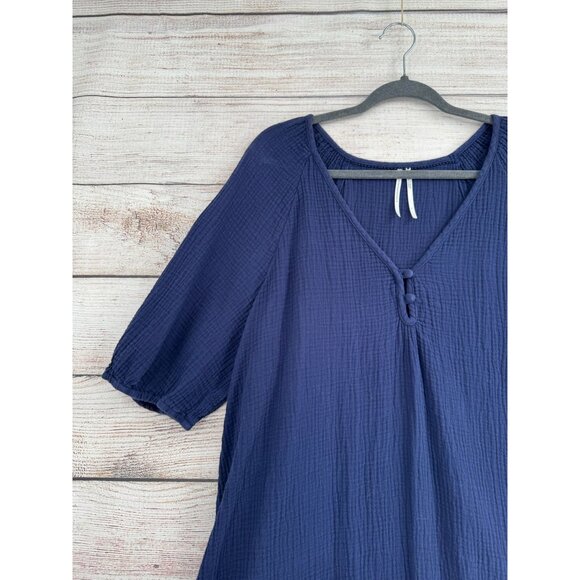 Anthropologie V-Neck Crepe‎ Short Sleeve Dress Women's Size Large Navy Blue - Picture 3 of 14
